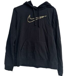 Nike Club Fleece Hoodie Size M Premium Essential Loose Shine Pullover Black Gold